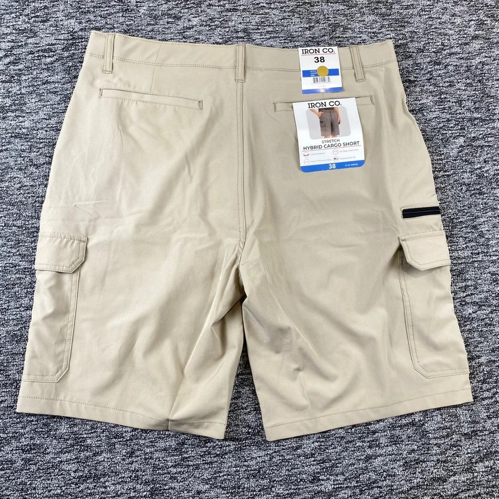 NWT Iron Co Mens Stretch Hybrid Cargo Shorts Khaki Tan Size 38 I427149S
